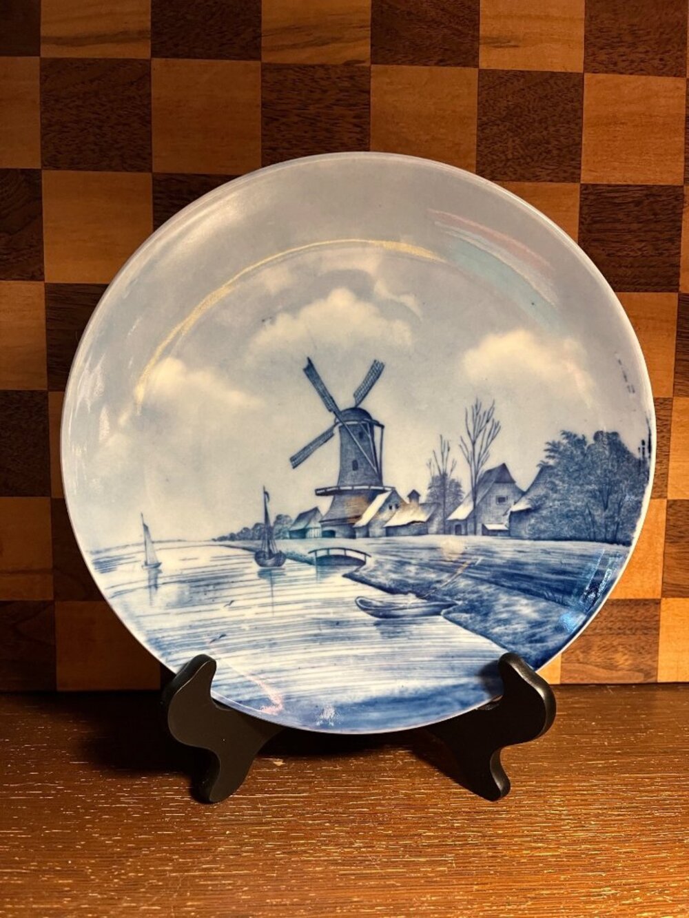 German RXC Delft Windmill Plate Blue and White A531